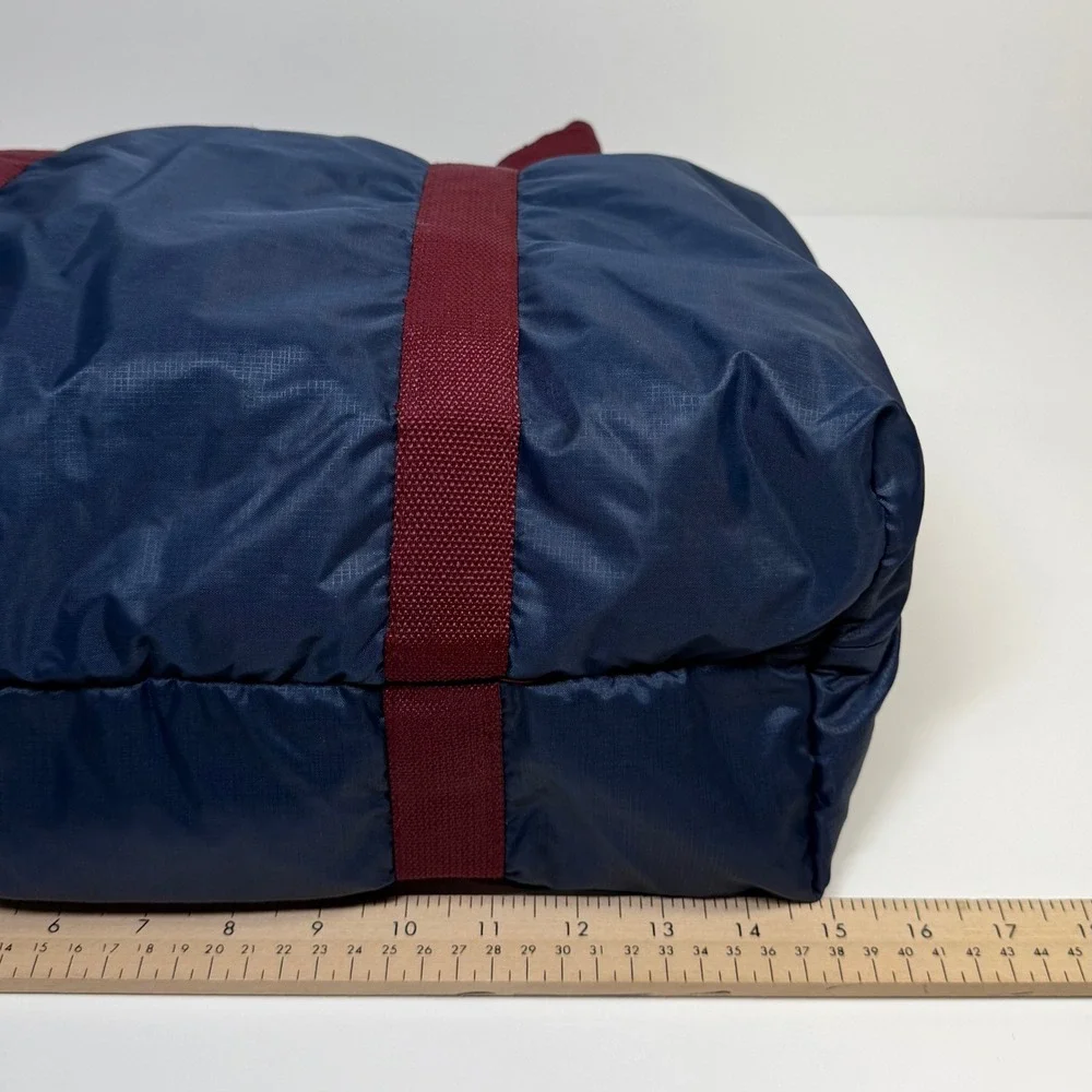 Pierre Cardin Vintage Navy Blue Ripstop Nylon Duffel Travel Bag Burgundy Retro
